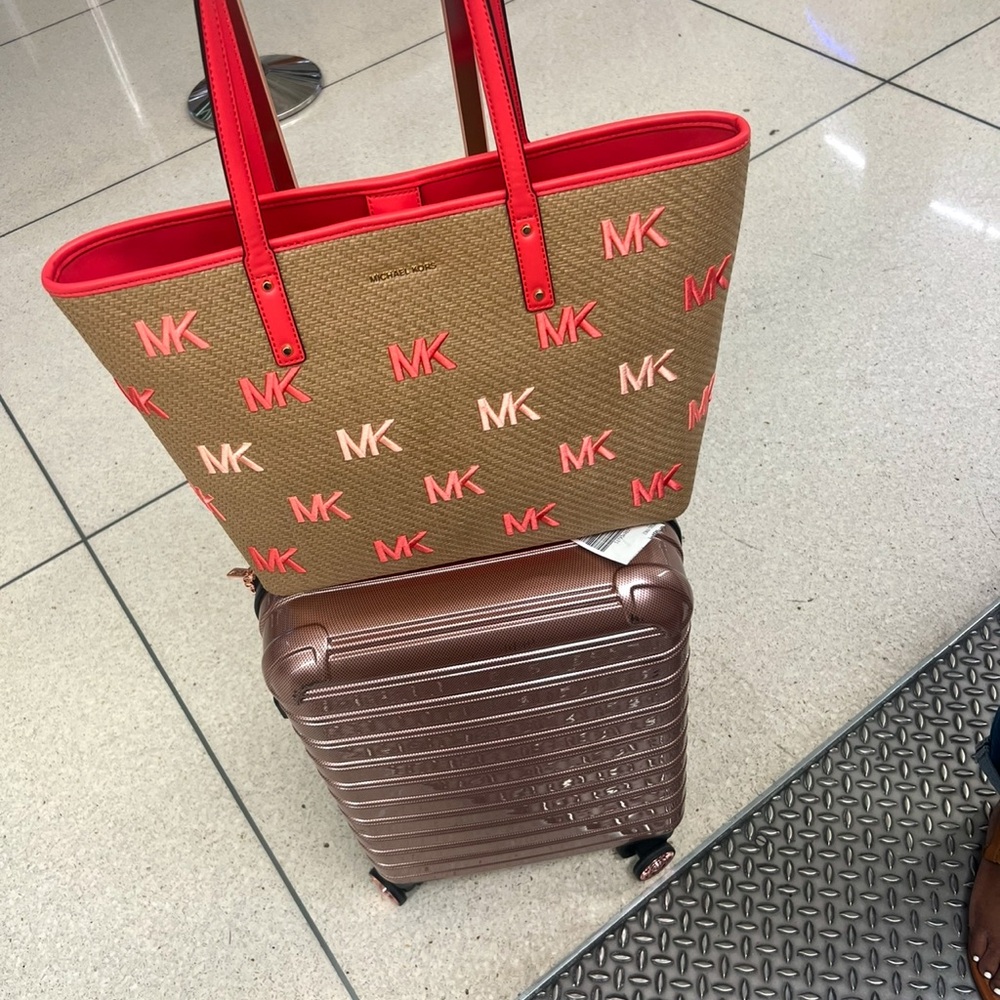 Michael Kors Red and Tan Tote Bag